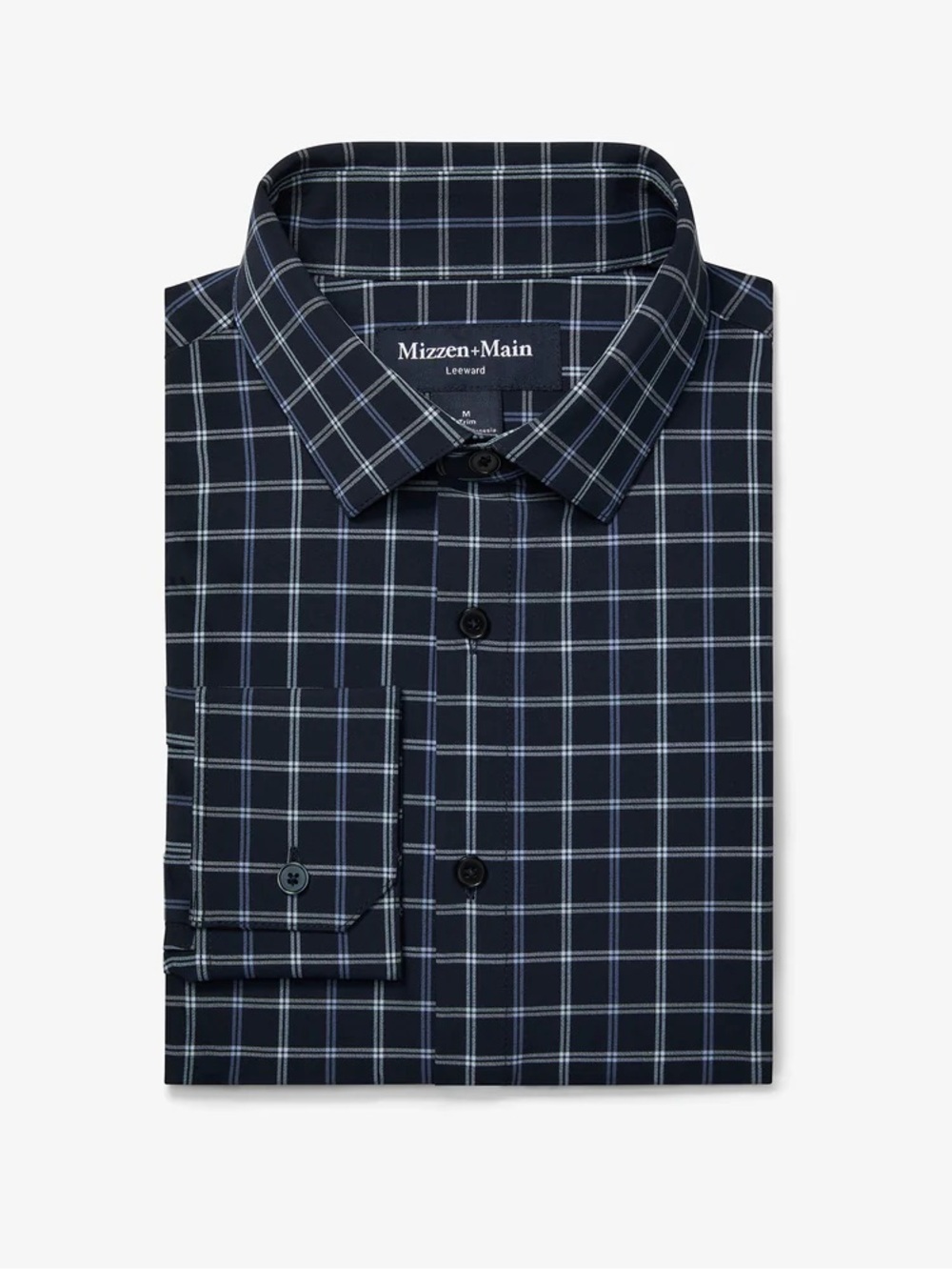 Mizzen + Main Leeward Dress Shirt Navy Stewart Plaid Sz L